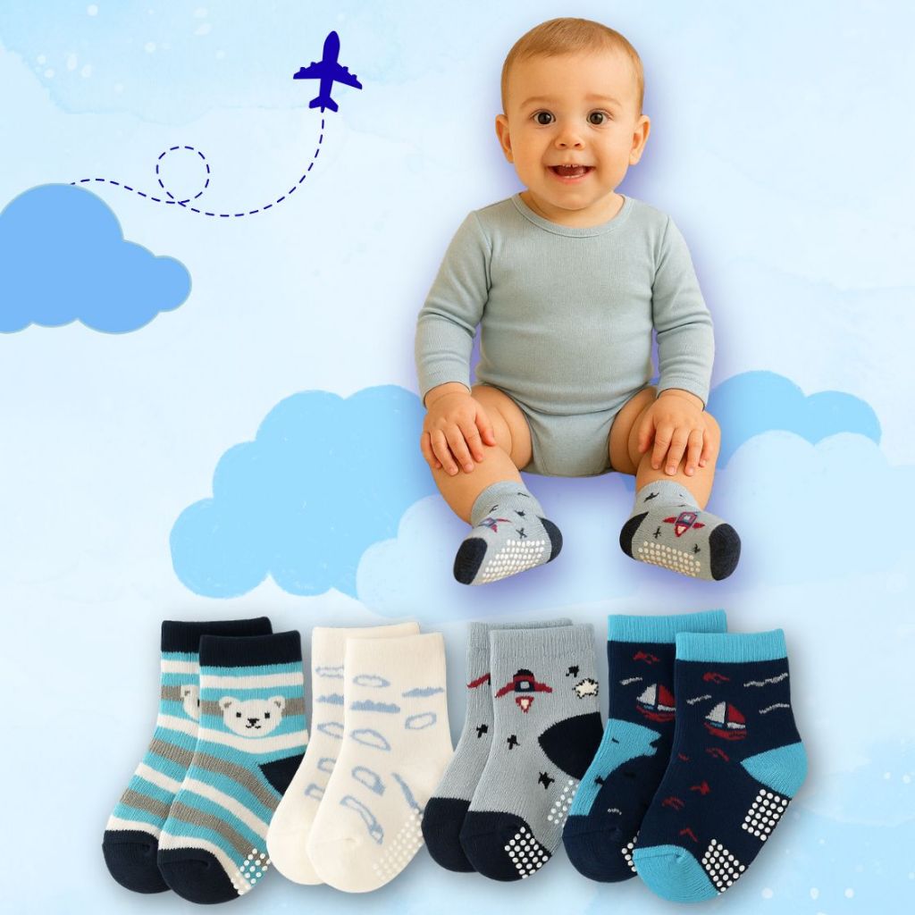 Kit 12 Pares Meias para Bebês Menino com Antiderrapante 0 a 24 meses
