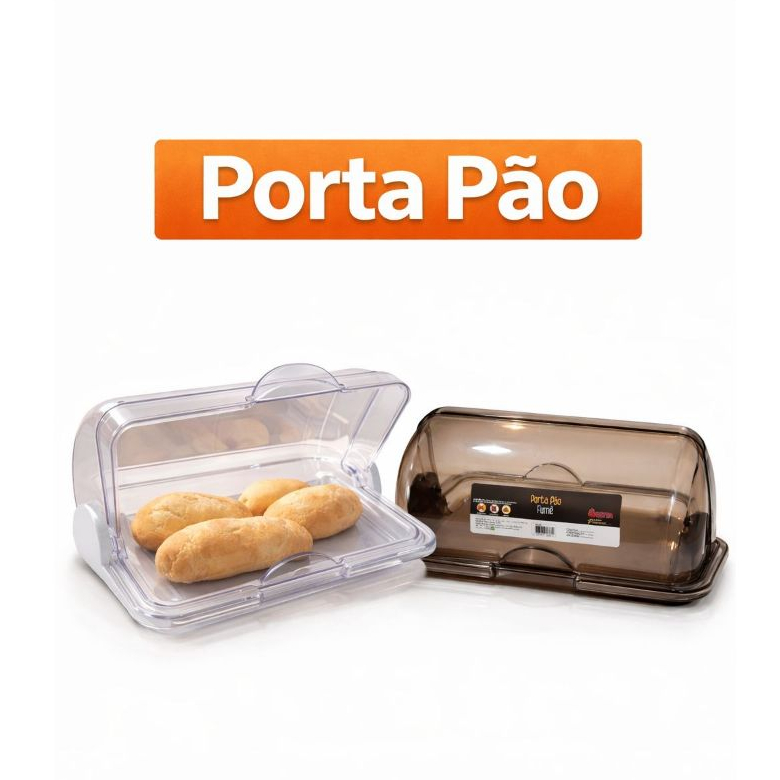 Porta Pão Transparente Cristal Ou Fumê Tampa Basculante Organizador De Cozinha Conserva o Pão Doces
