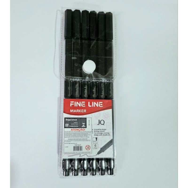 Caneta Preta Fine Line Ponta Fina 0.4mm 06 unidades