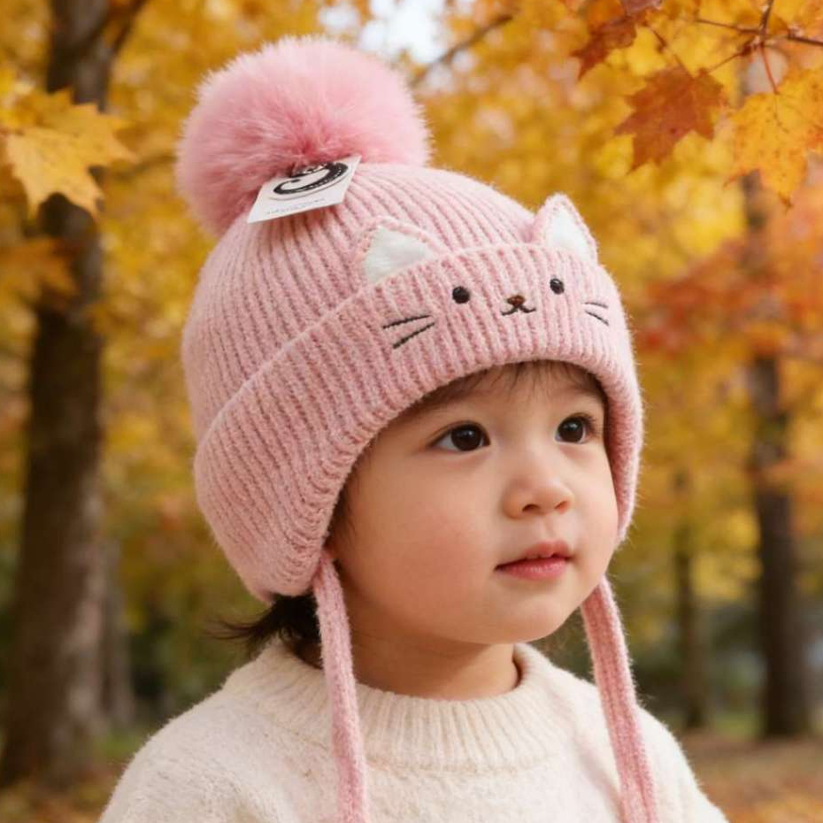 Touca Infantil com Pompom Inverno Bebê 1-3anos Criança Menino Menina Quentinha Forrada Macia
