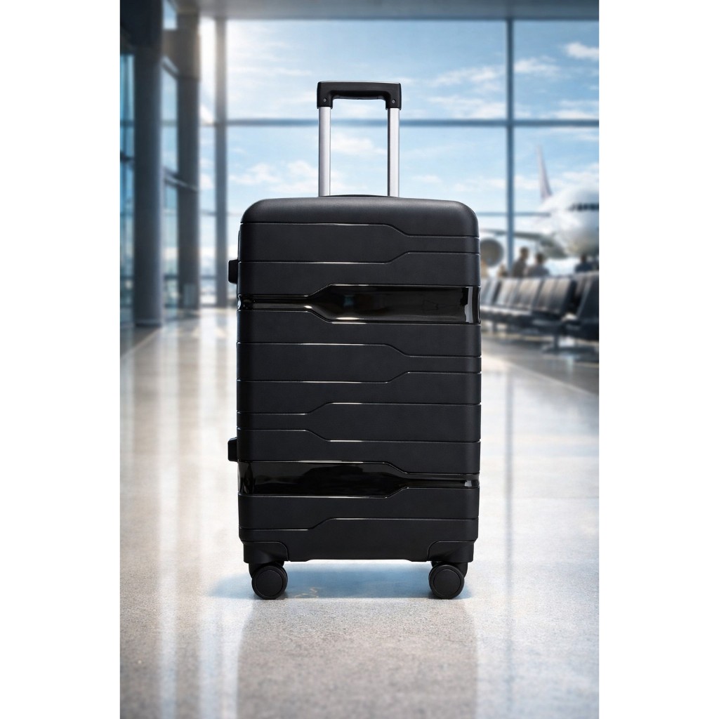 Mala de Viagem Média 23kg Polipropileno Resistente Preto Rodinhas 360° Moderna Cadeado TSA