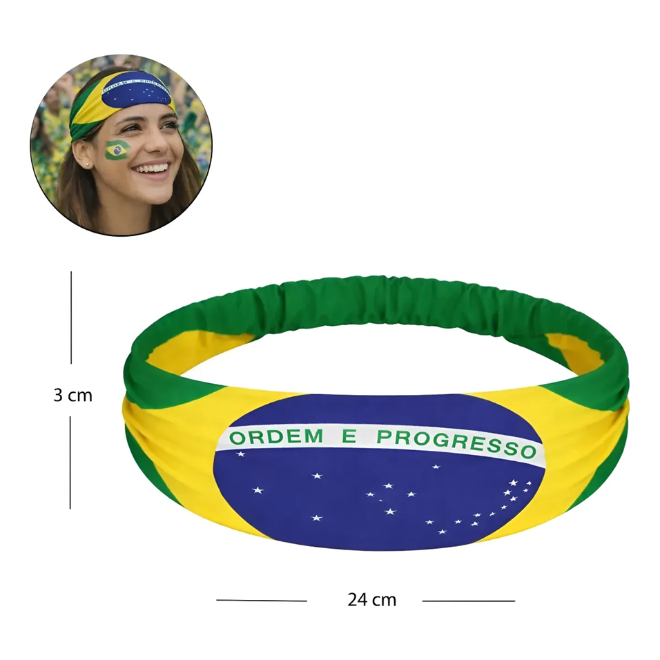 Kit C/ 2 Bandana Faixa Cabelo Elástica Brasil Copa Feminina