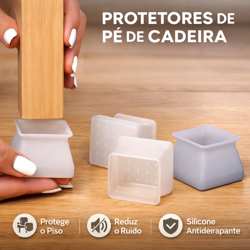 4 a 32 Protetor Pé de Cadeira Silicone Antirrisco Antirruído Para Mesa e Móveis Piso Madeira Porcelanato