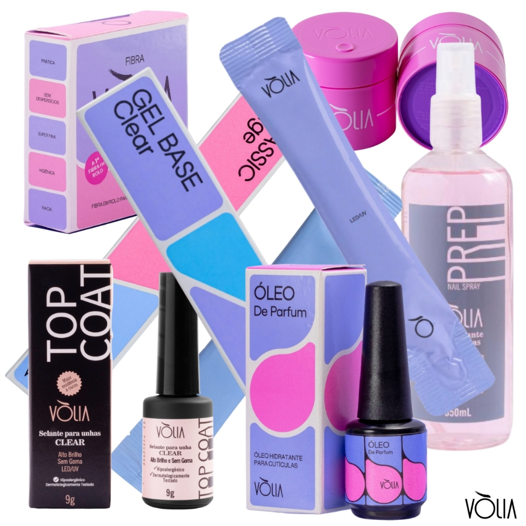 Volia - Preparadores Géis Construtores Finalizadores Alongamento Unhas Gel Base Nails Top Coat Fibra Rolo Sachê Refil