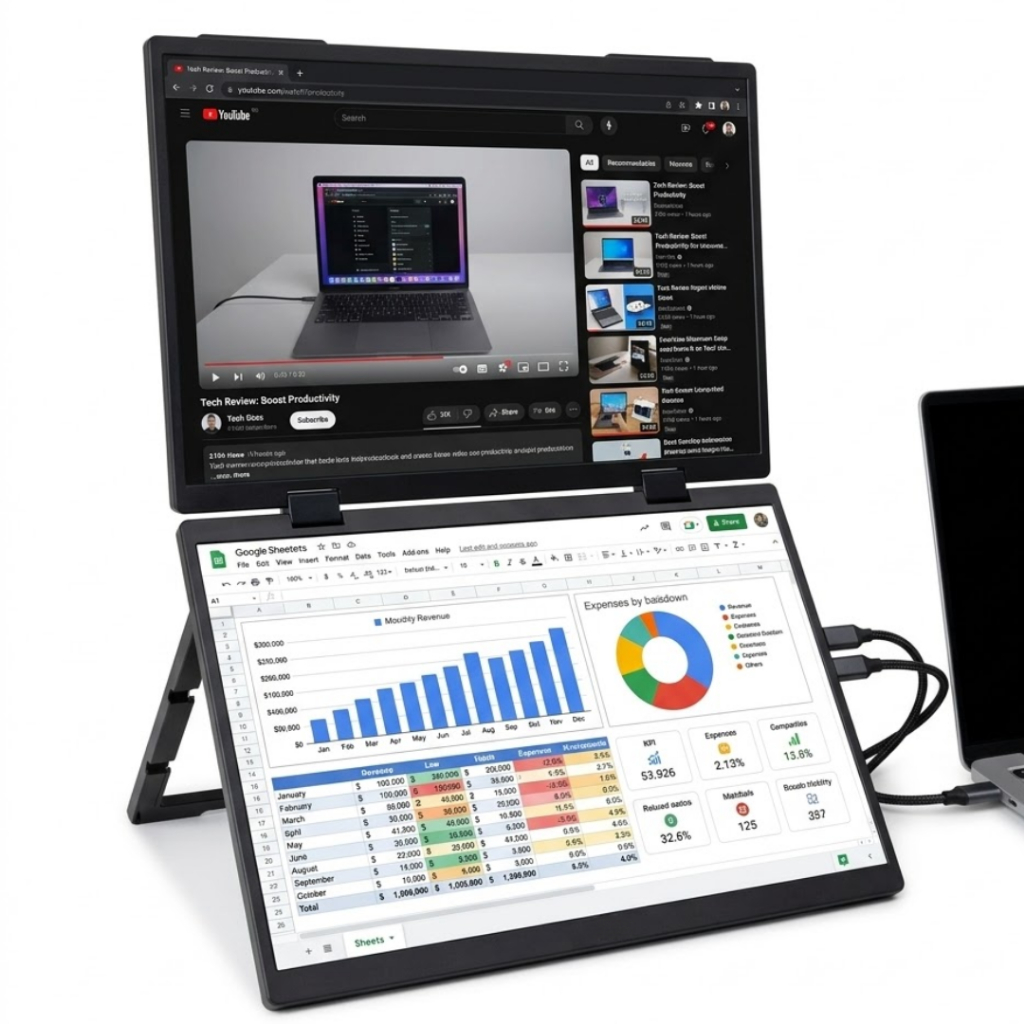 Monitor Portátil Dual Screen 14" para Notebook Full HD USB-C HDMI 360° Trabalho Estudo Home Office