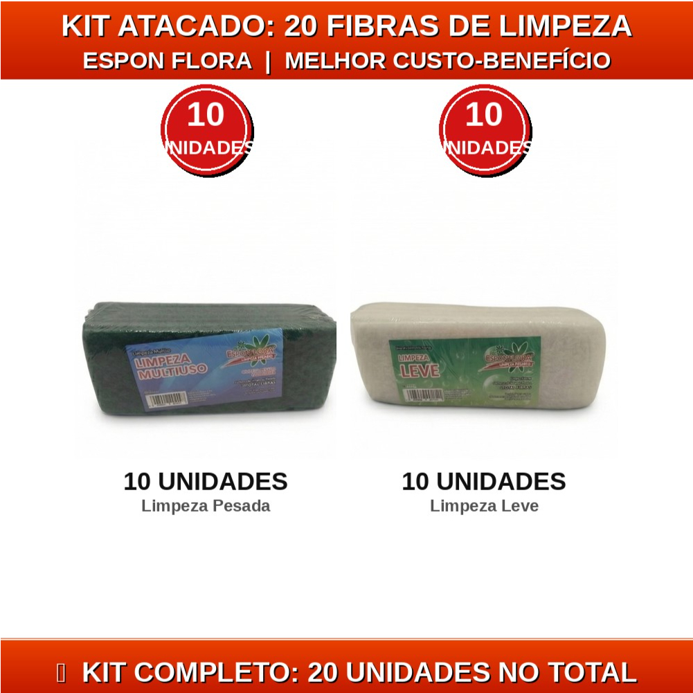 Kit 20 Fibras Limpeza Refil Suporte LT (10 Verde + 10 Branca)
