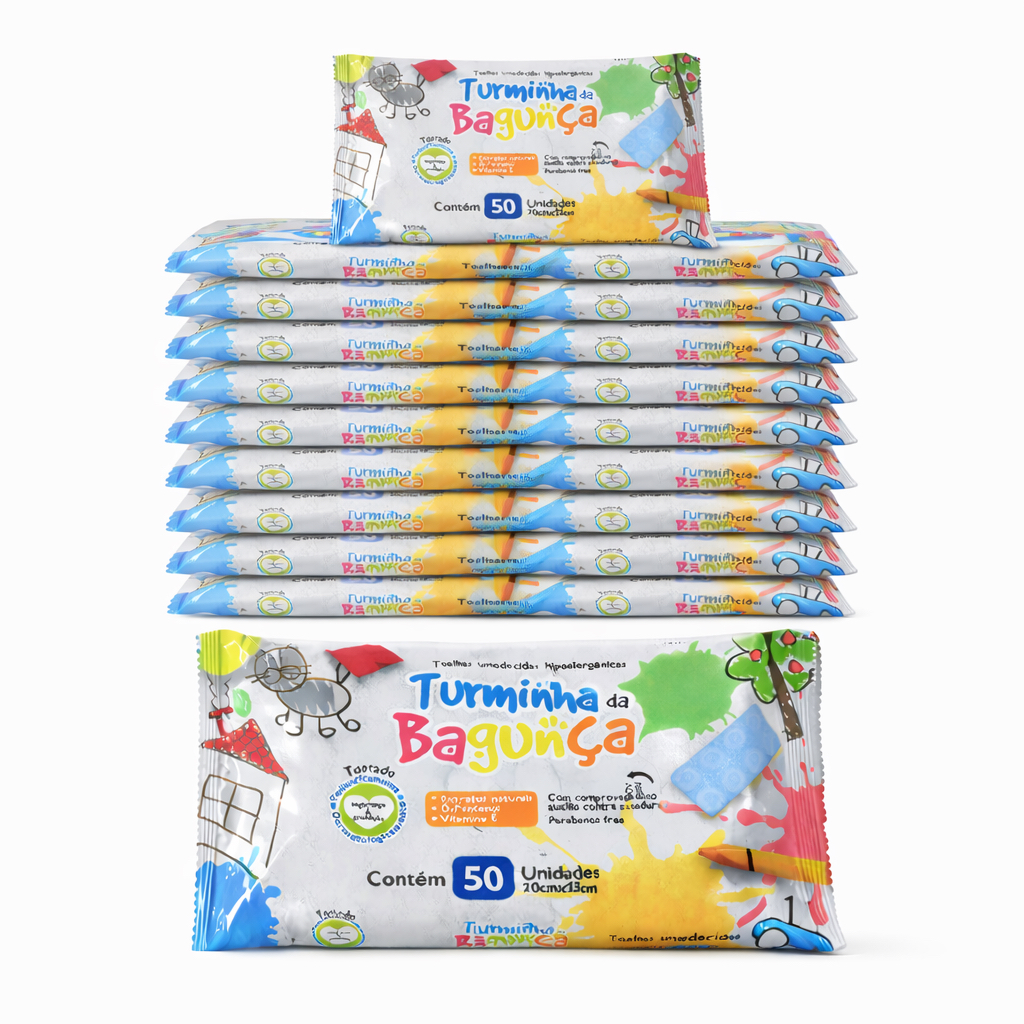 Kit 15 Toalhas Umedecidas Turminha da Bagunça 50 Folhas