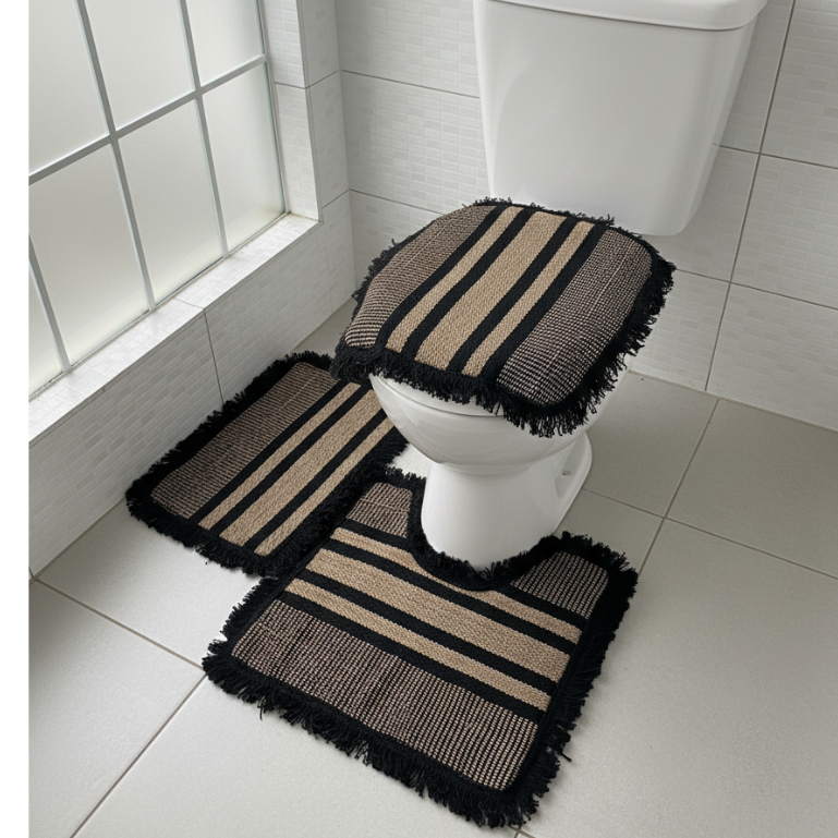 Kit 3 Tapete Para Banheiro Luxo Moderno Seca Rápido Kit Para Banheiro