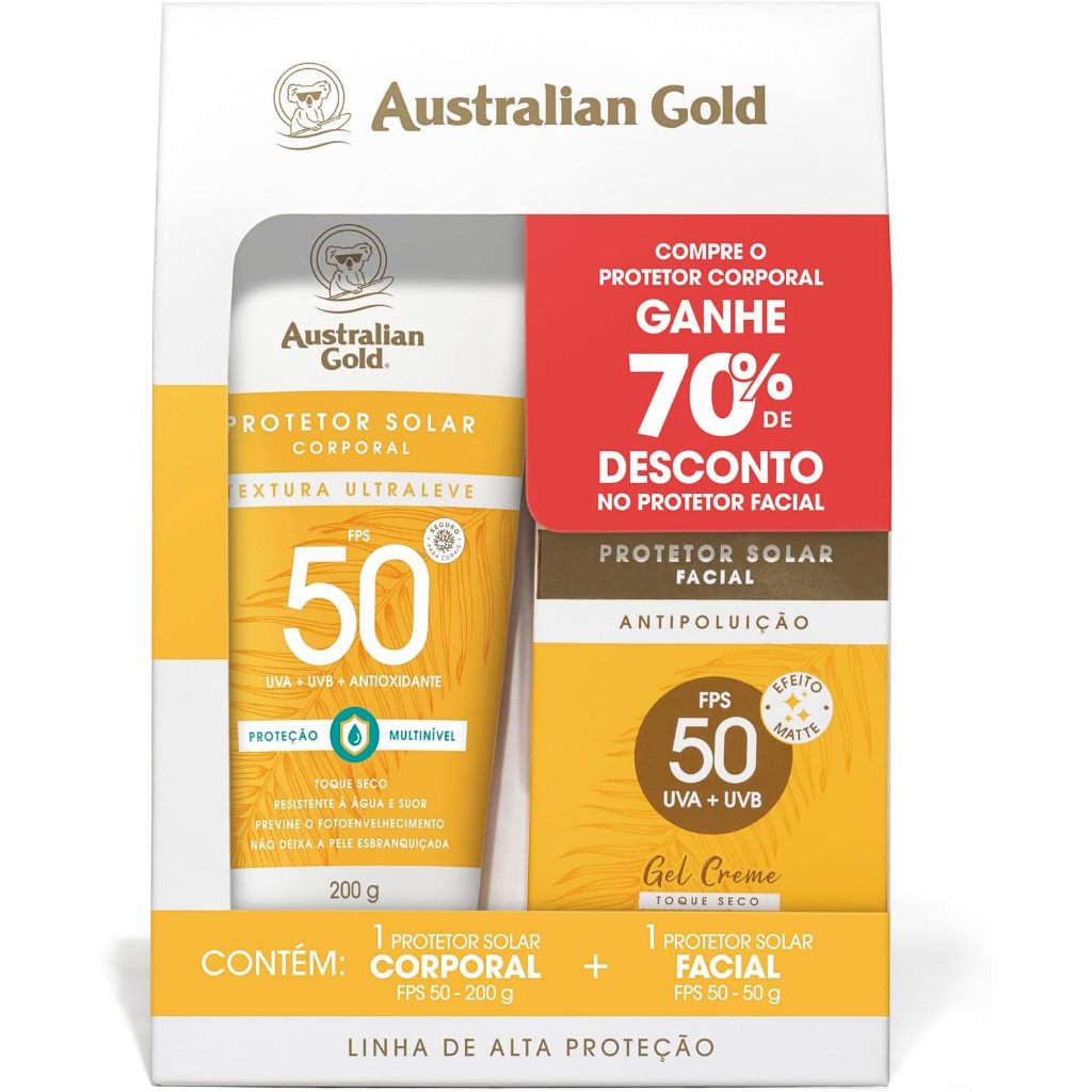 Kit Australian Gold Protetor Solar Corporal FPS50 200g + Facial FPS50 50g - Kit de Protetor Solar