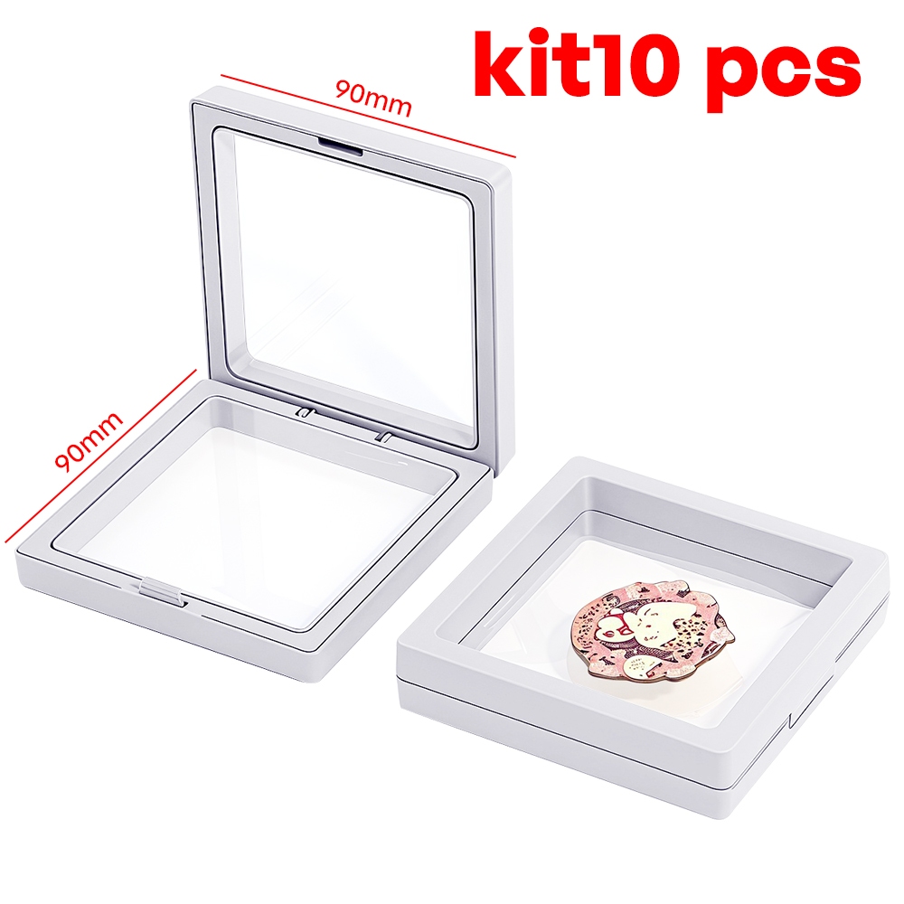 10 Peças ldura flutuante 3D, caixa de exibição joias filme fino transparente para anel, brincos, pulseira, colar Caixa