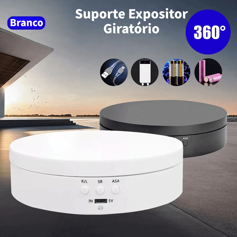 Suporte Expositor Giratório | USB Recarregável Para Vitrine Foto E Decoração  Branco