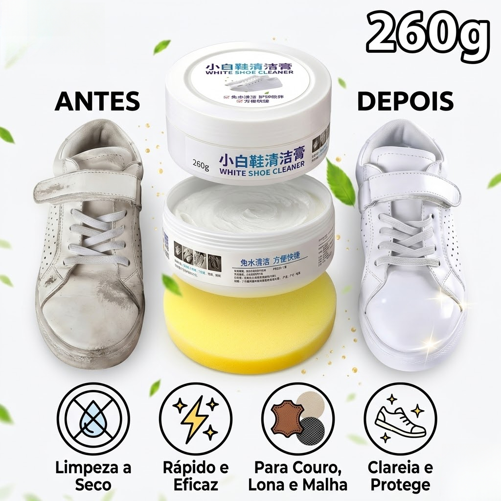 260g Limpador de Tênis Branco + Esponja /Sapatos Cuidados De Limpeza Creme Sujeira Branqueador De Pasta Limpar Escova