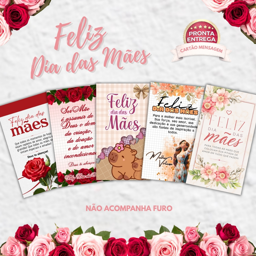 50 Ou 100 Cartões Mensagem Feliz Dia Das Mães 9x5 cm - Pronta Entrega