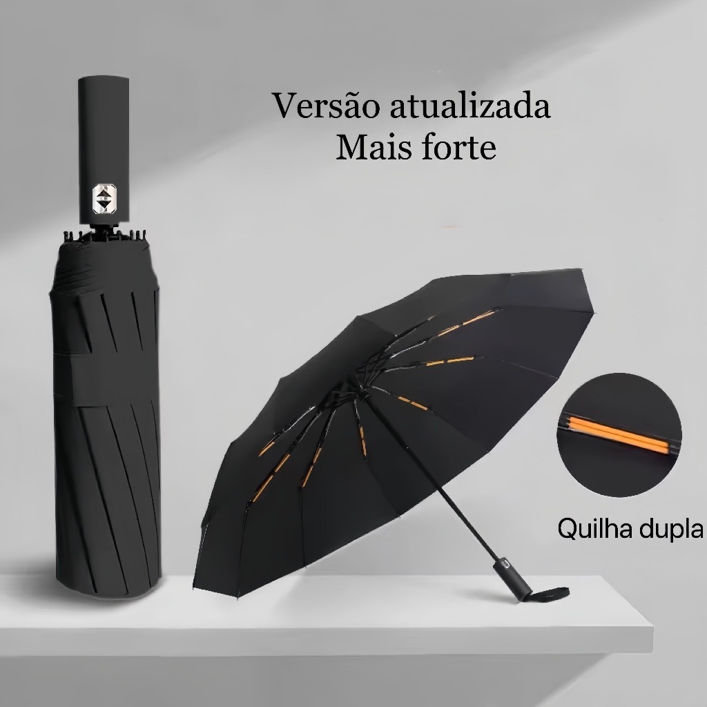 Guarda Chuva Automático Abre E Fecha Reforçado Contra Vento Proteção Solar Blackout Quilha Dupla