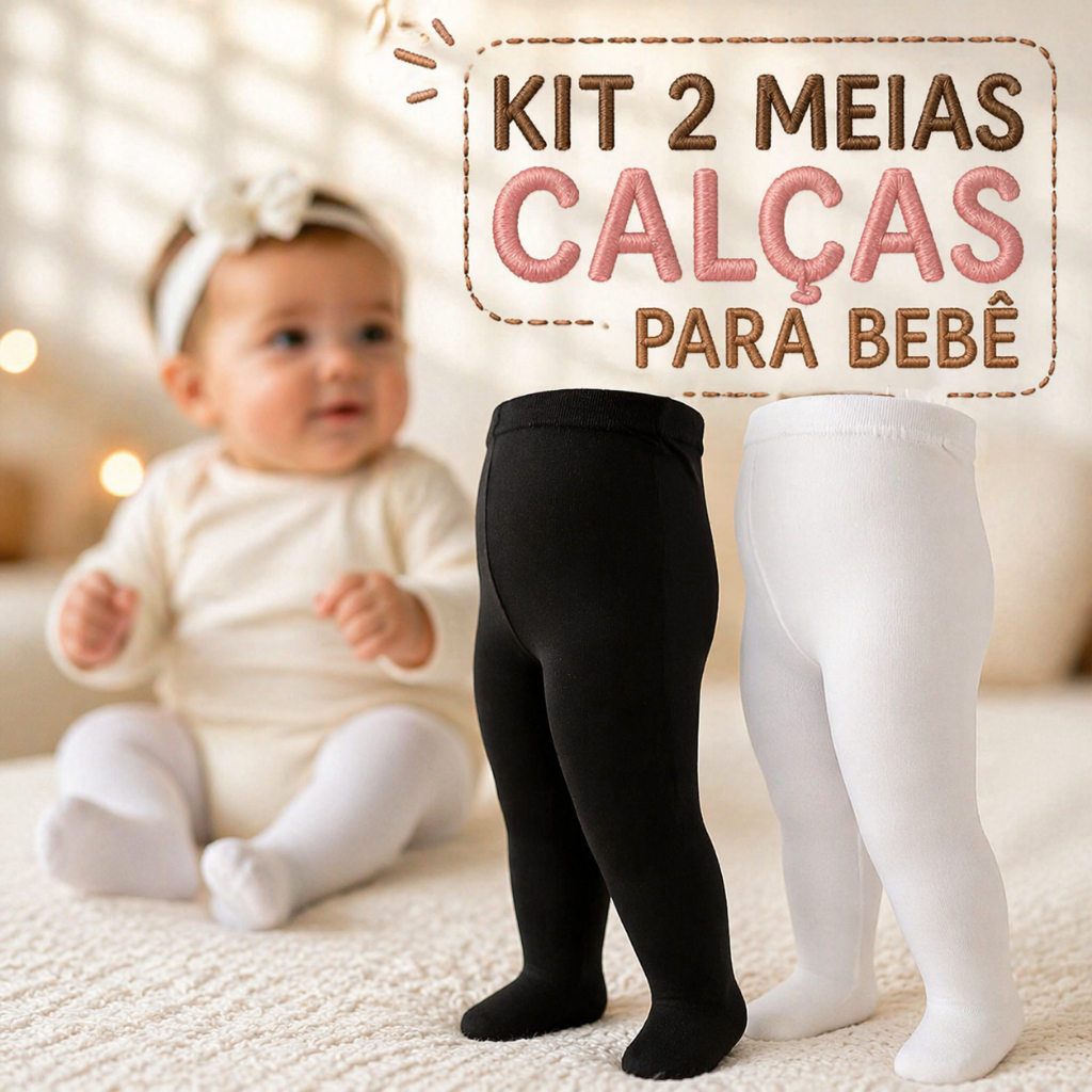 Kit 2 Pares Meia Calça Infantil Para Bebe Recém Nascido Grossa Frio Inverno 0 a 3 Anos
