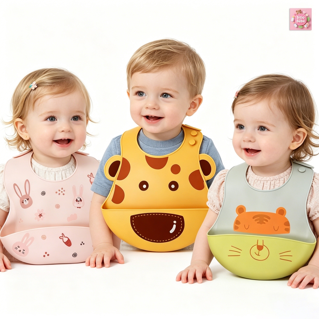 Babador De Silicone Impermeável Para Bebê Fácil De Limpar Pega Migalhas Infantil Menina Menino