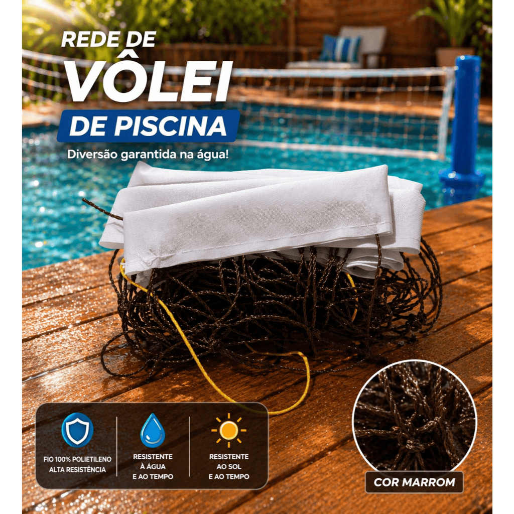 Rede de Biribol Vôlei de Piscina 4 Metros Várias Cores Pronta Entrega Top