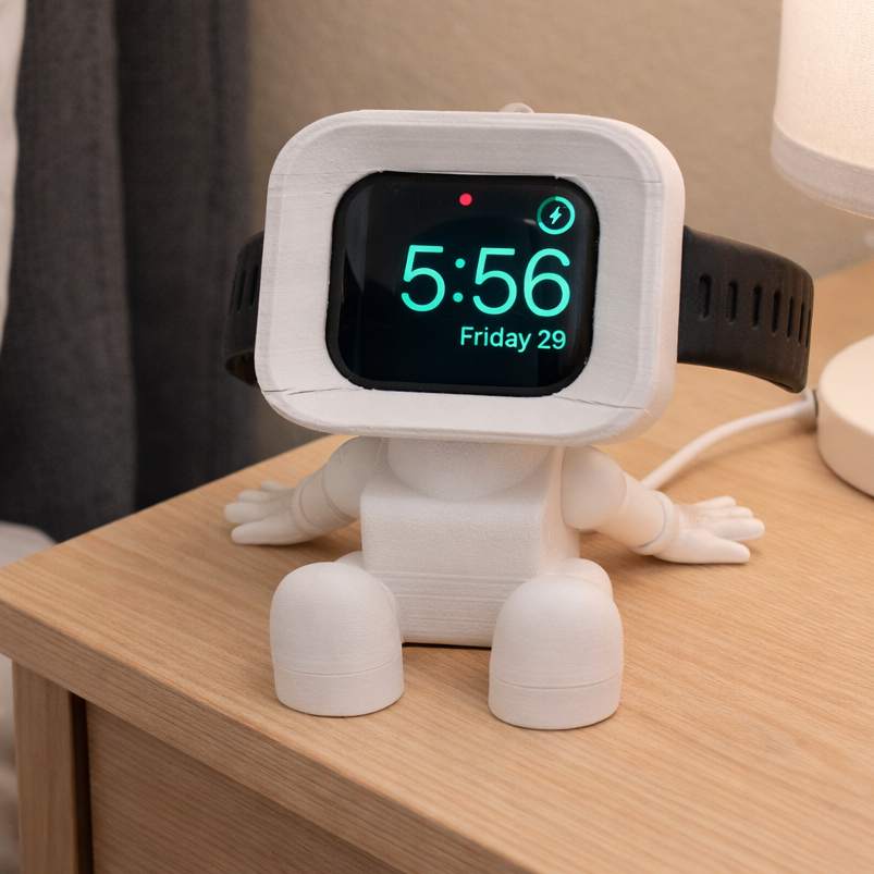 Carregador Apple Watch 45mm | Dock Magnético Mini Robô | Suporte de Mesa