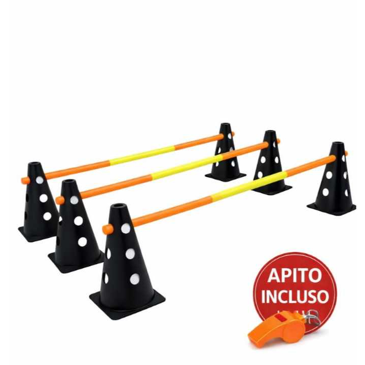 B-3 KIT BARREIRA 6 CONES FURADOS  + 3 BARREIRAS DESMONTÁVEIS 90 CENTÍMETROS