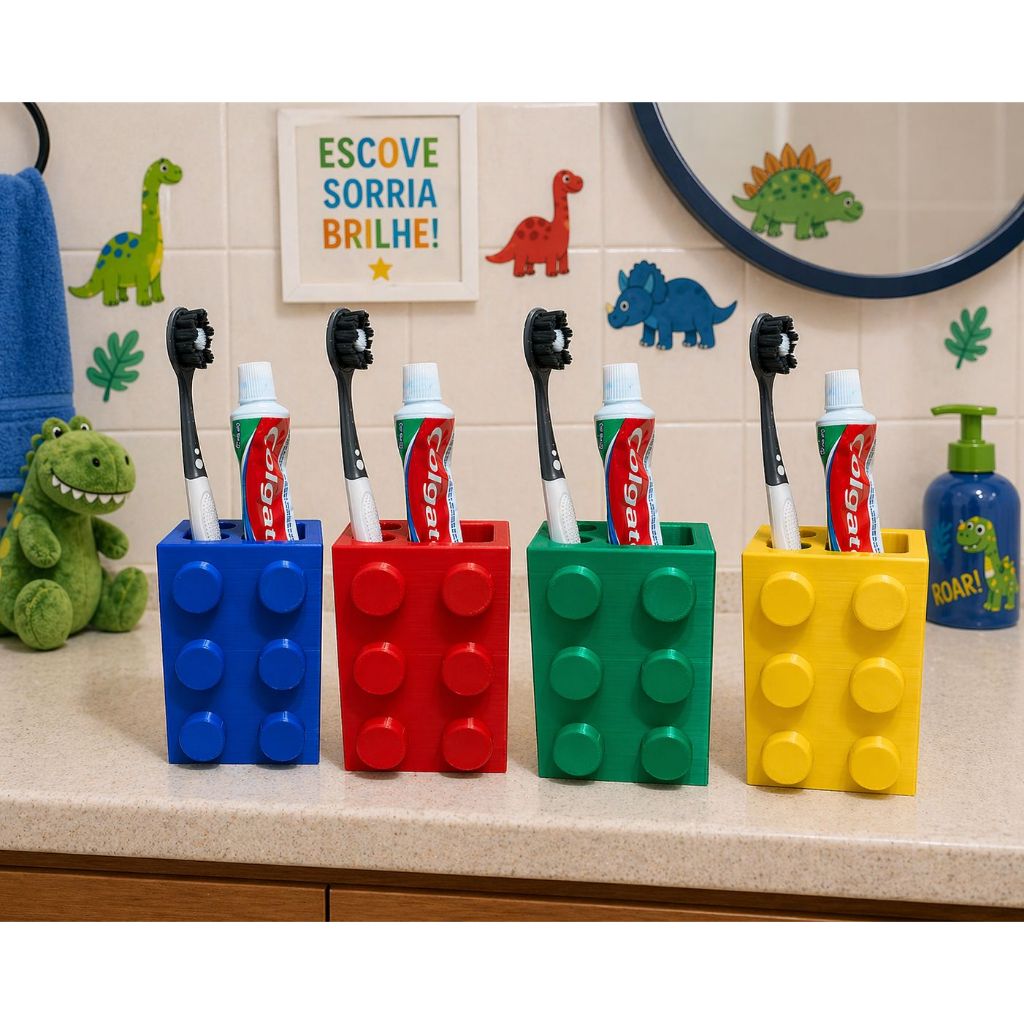 Porta Escova de Dente e Pasta Estilo Lego Infantil Bloco de Montar Organizador de Banheiro