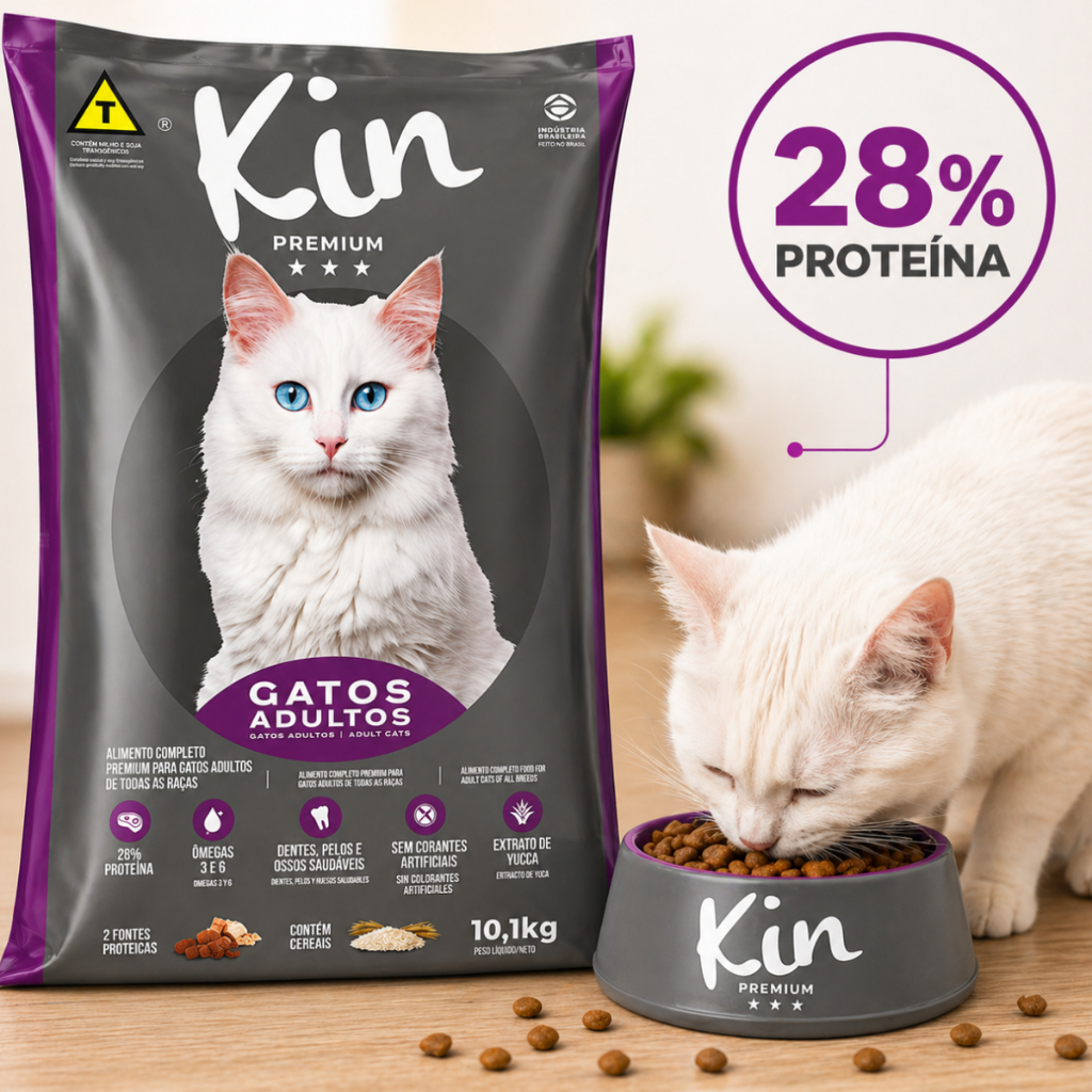 Ração Premium Gatos Adultos Kin 10,1kg 28% Proteína Completa e Balanceada