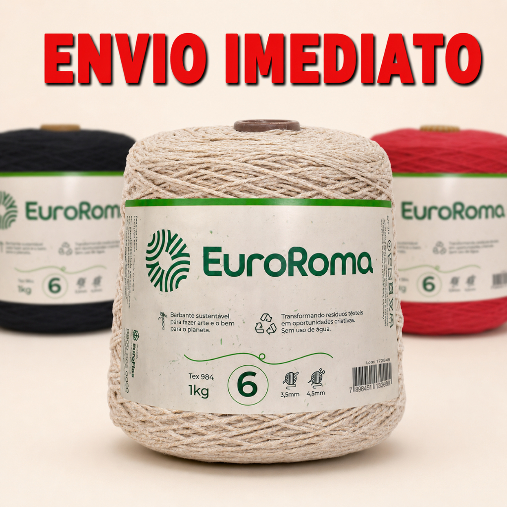 Barbante EuroRoma 1kg Nº6 Cru e Cores Variadas – Artesanato, Crochê e Tricô