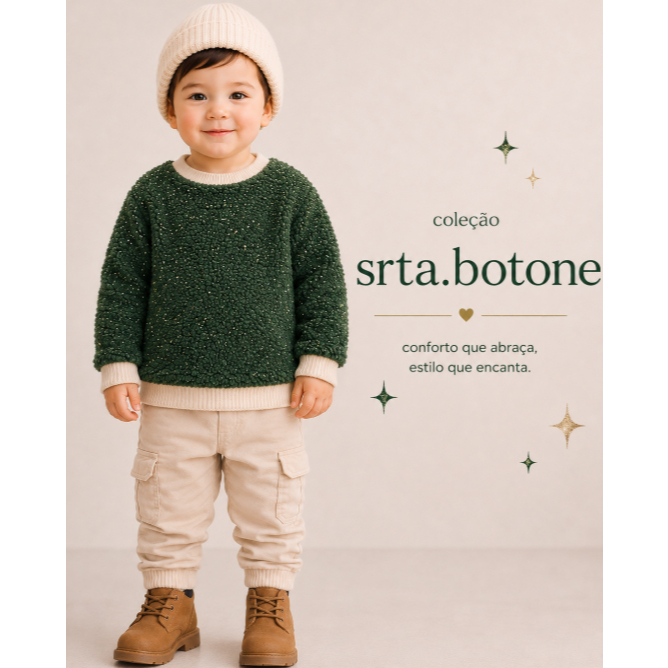 Blusa Infantil Pelúcia Manga Longa verde musgo Moda kids**&