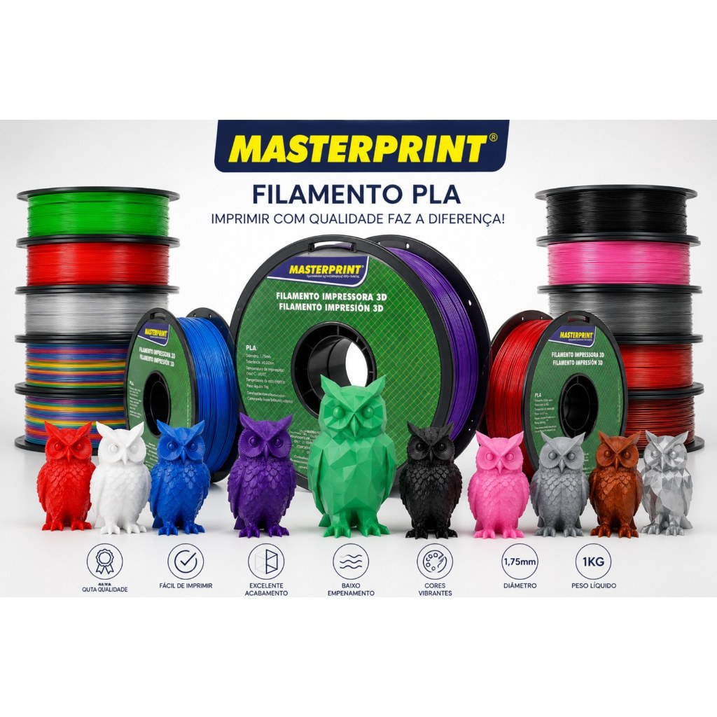 Filamento PLA Masterprint 1,75mm 1KG Diversas Cores Impressora 3D Alta Qualidade