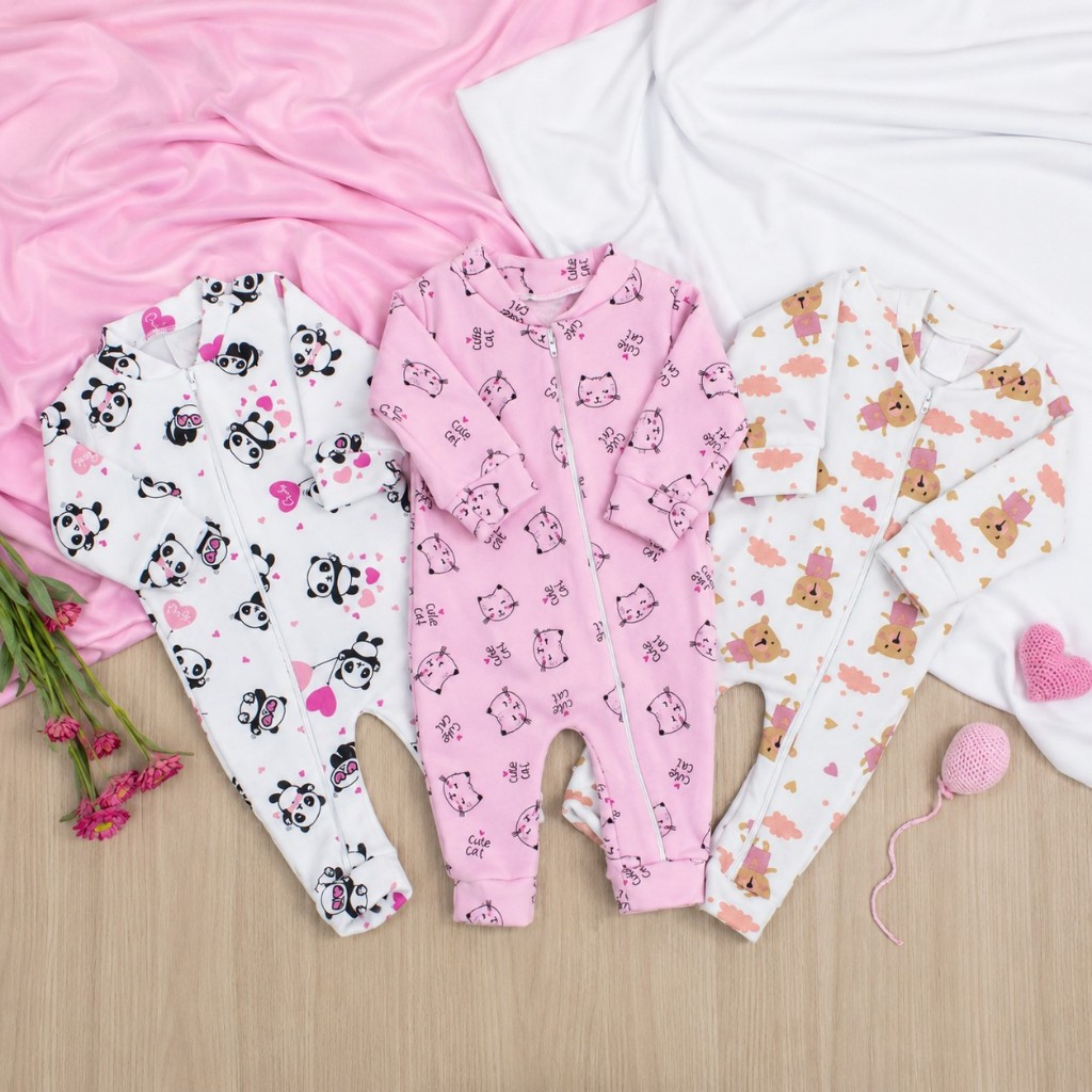 Macacão Bebê Soft Quentinho Feminino e Masculino  Estampas Sortidas - Macacão Inverno