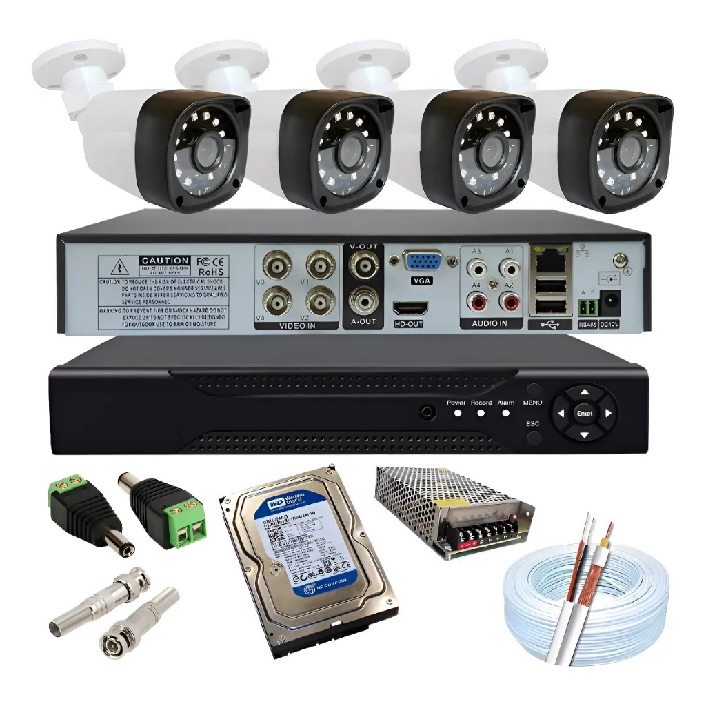 Kit 4 Cameras Segurança 1080p Full Hd Dvr 4ch Com Hd Sata