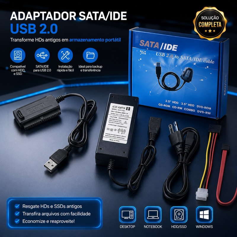 Adaptador Usb 2.0 = Hd Sata E Ide Para Desktop Pc Notebook