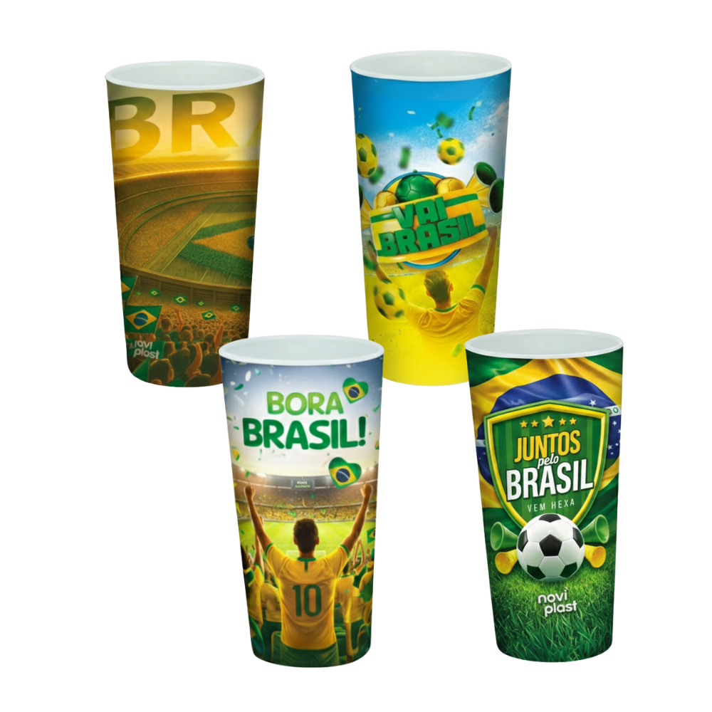 Kit 24 Copos Decorados Copa do Mundo 350ml Estampa Sortida de Plástico Seleção