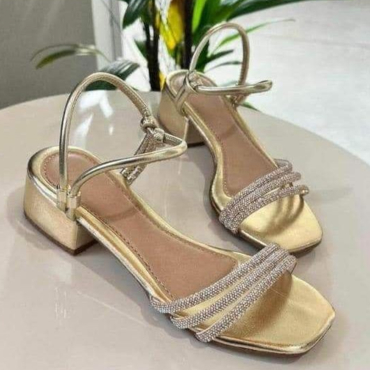 Sandália Feminina tiras strass saltinho de brilho T3STS