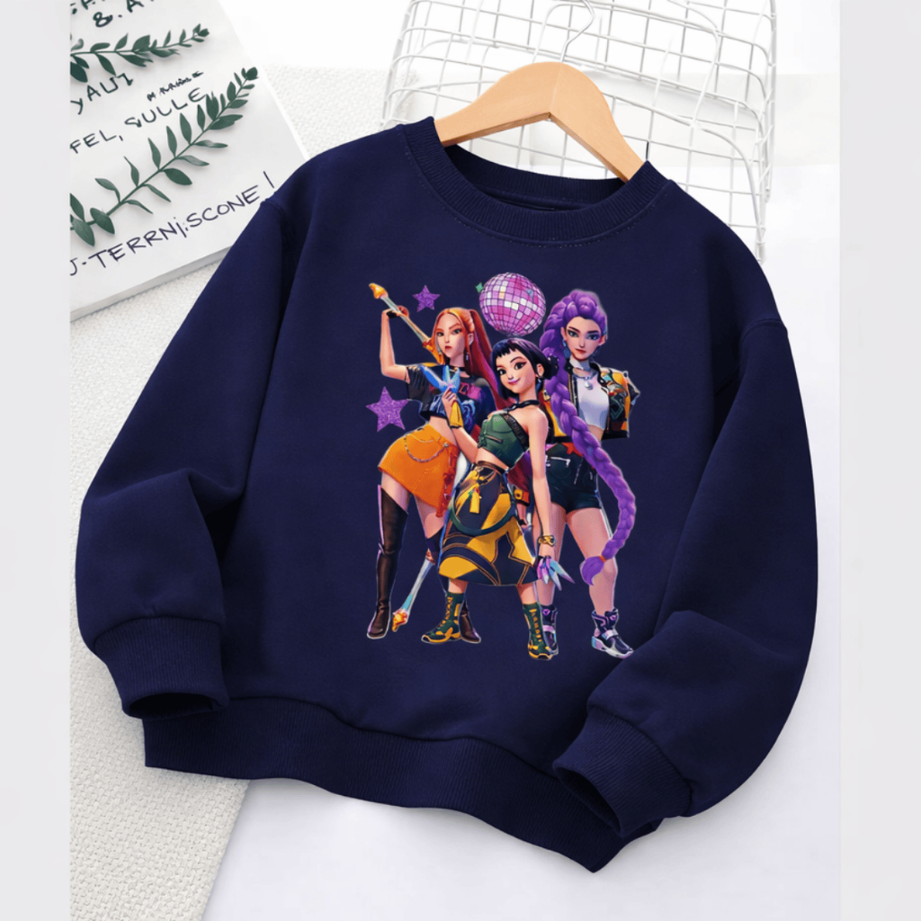 Moletom Guerreiras do  K-Pop Estilosa Blusa para Meninas Delicado flanelado 2 ao 12 sem capuz
