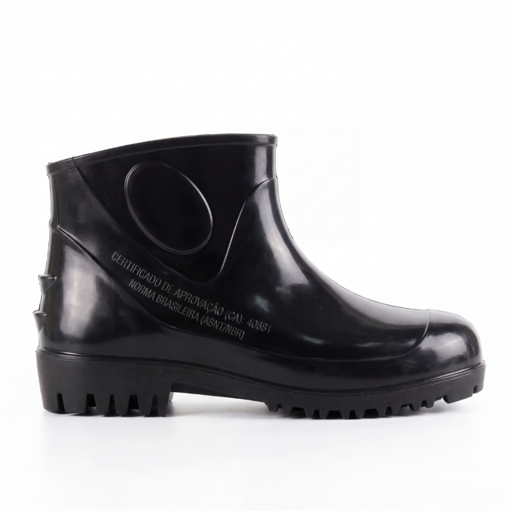 Bota Galocha PVC Impermeável Antiderrapante Cano Curto CA EPI Limpeza Faxina Motoboy Chuva Preto