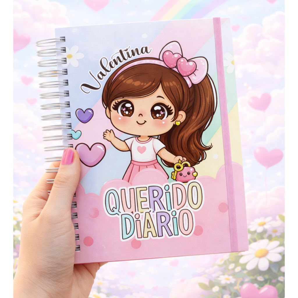 Diário Infantil Personalizado com Nome Holográfico  | Caderno Secreto Infantil Fofo para Meninas | Presente para Meninas