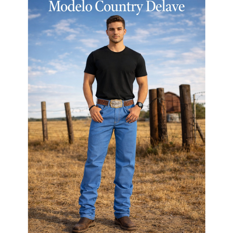 Calça Country Masculina Jeans Delave Premium Rodeio Western com Elastano