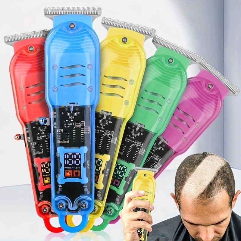 Máquina de Cortar Cabelo Profissional com LCD Smart Barbeador Elétrico Sem Fio e Design Transparente