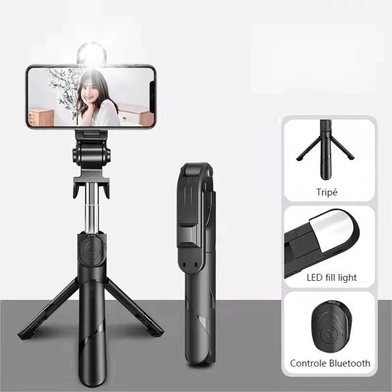 Tripé Pau de Selfie com Luz LED, Controle Bluetooth, Retrátil – Ideal para Fotos e Vídeos