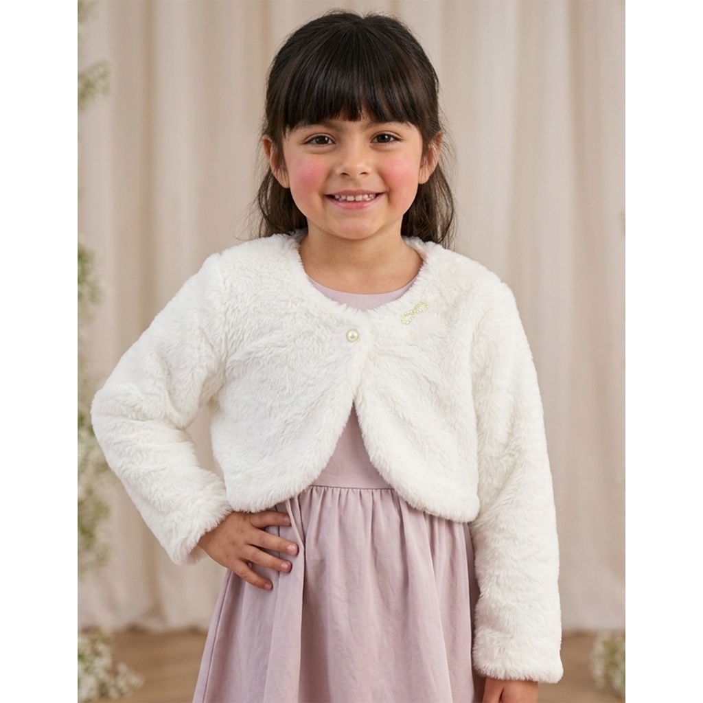 Bolero Infantil Bebê Menina Pelinho Pele Sintética sem Gola Bordado Forrado Quentinho (4/10)
