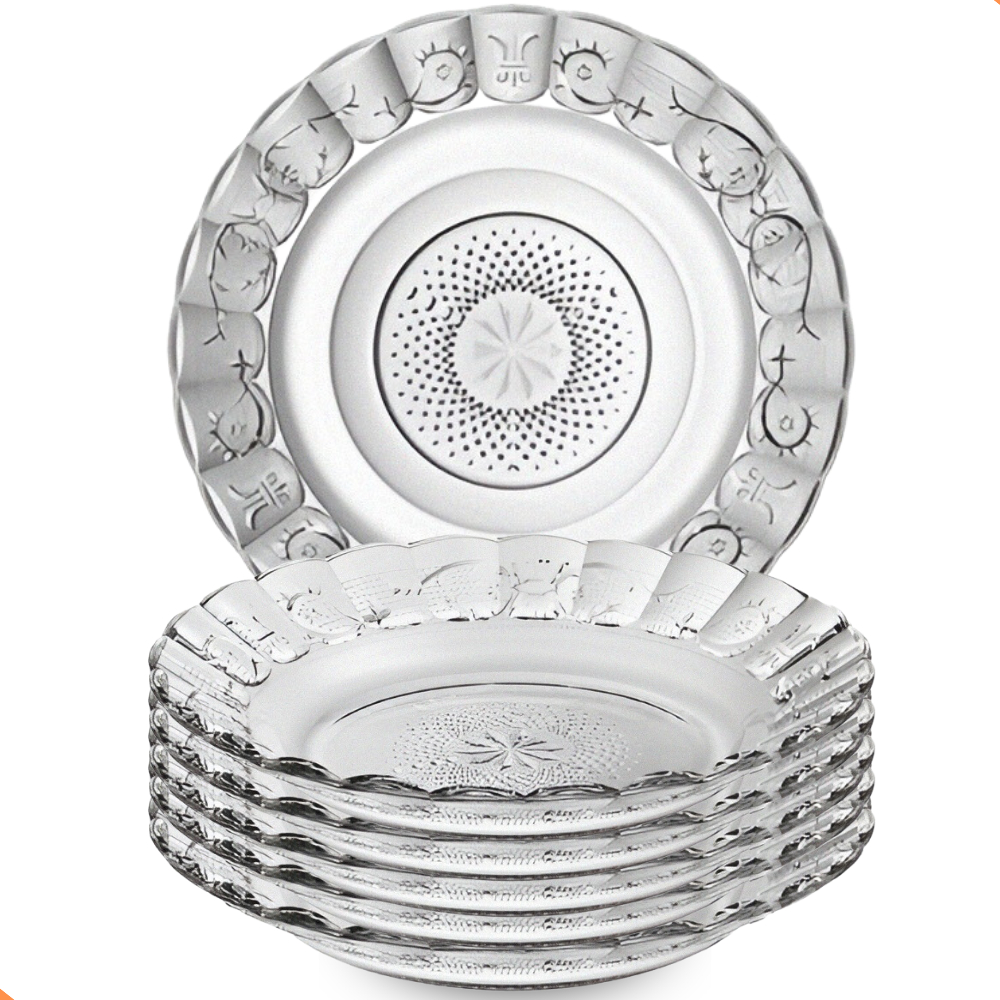 Conjunto com 6 Pratos Fundos Egípcios de Vidro 21,5cm – Design em Alto Relevo, Sofisticado e Moderno