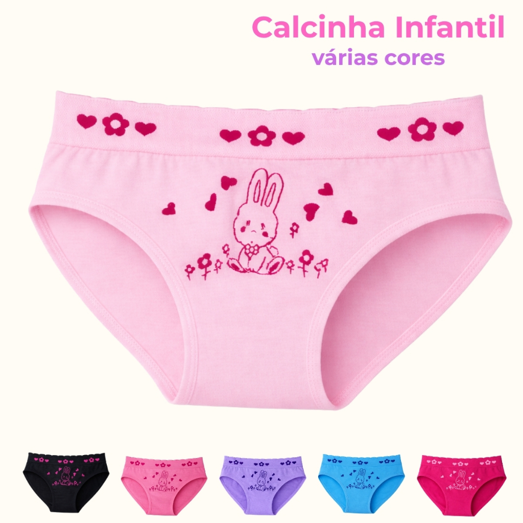 Kit com 3, 6 ou 9 Calcinha Feminina Infantil Juvenil Algodão Macio Ajuste Perfeito Cores Estampas Sortidas