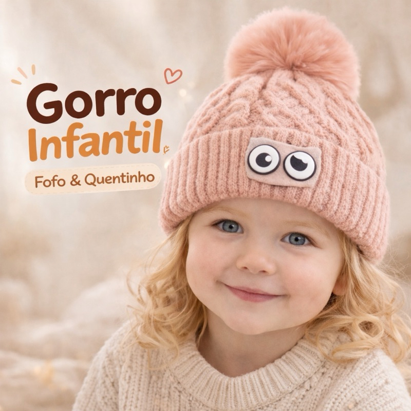 Touca De Inverno Frio para Bebe Gorro De Lã Infantil Forrada Pompom Menina Menino