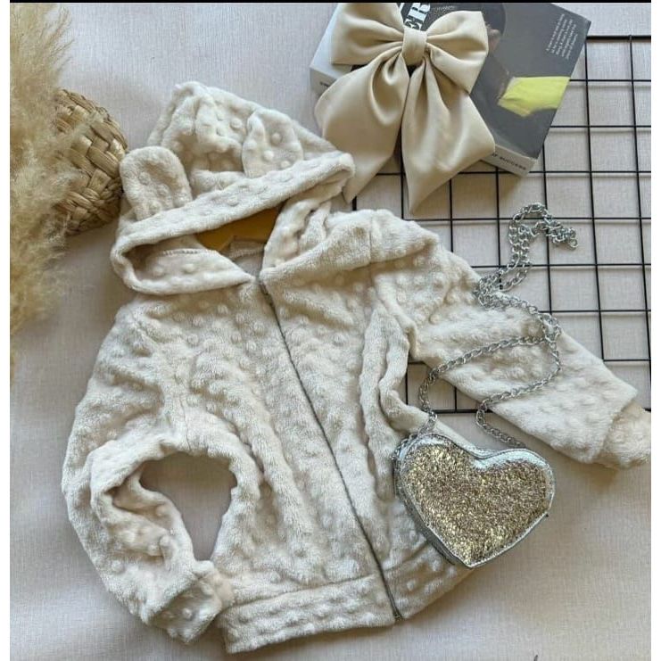 Casaco infantil capuz, casaco para menina,  casaco de pelúcia,   roupa de inverno infantil casco de orelha