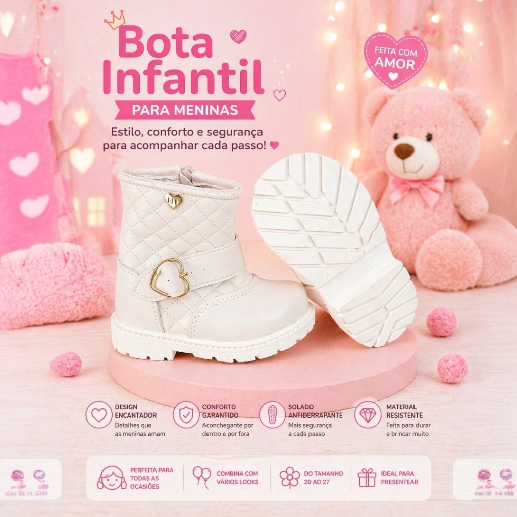 BOTA INFANTIL COTURNO ZÍPER MATELASSÊ  VERNIZ CADARÇO MODINHA