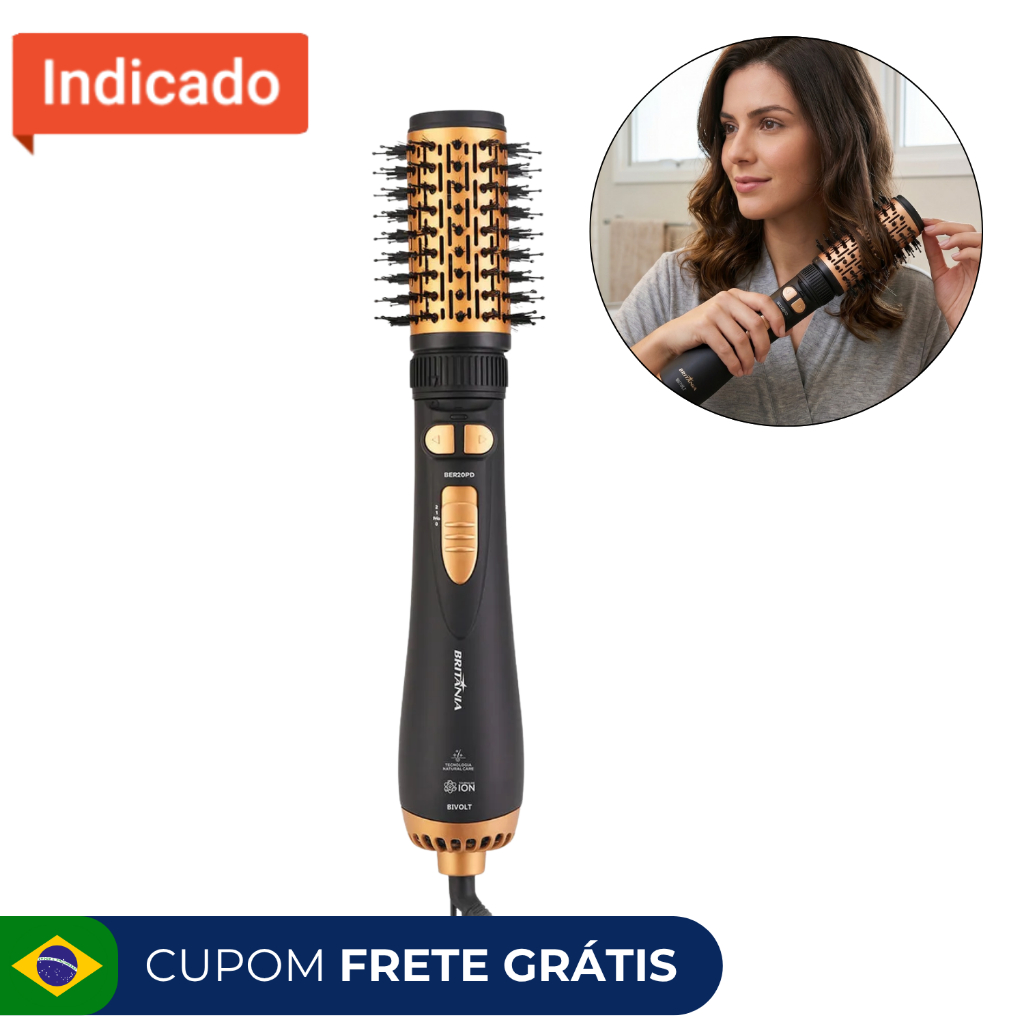 Escova Rotativa Britânia BER20PD 3 Temperaturas - Preta E Dourado - BIVOLT