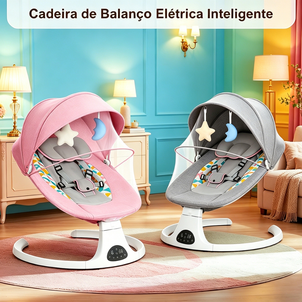 Cadeira De Balanço Para Bebê Automática com Bluetooth Música, Mosquiteiro e Controle Remoto