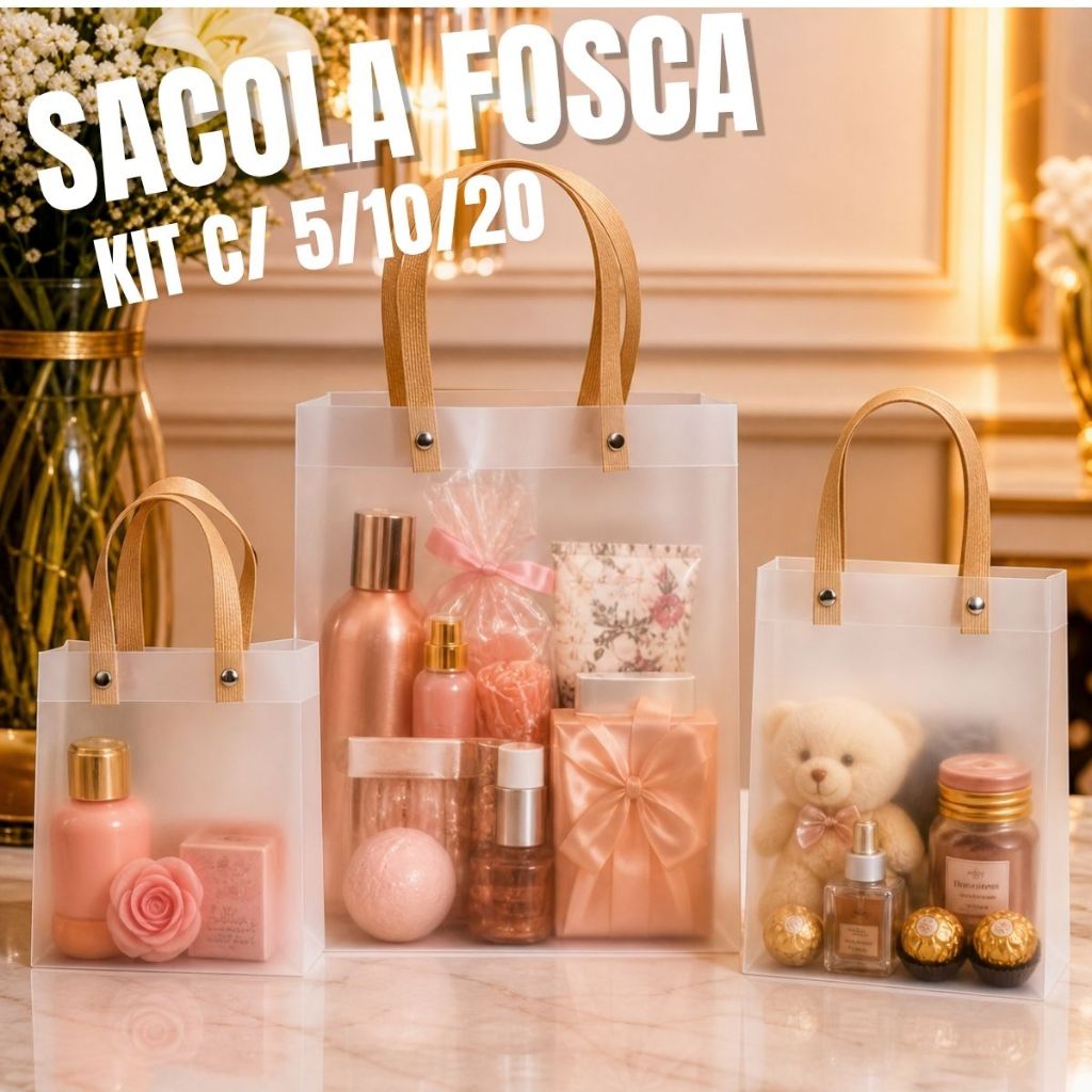 Kit 12 Sacola de presente Fosca transparente com alça de luxo lembrancinha multiuso