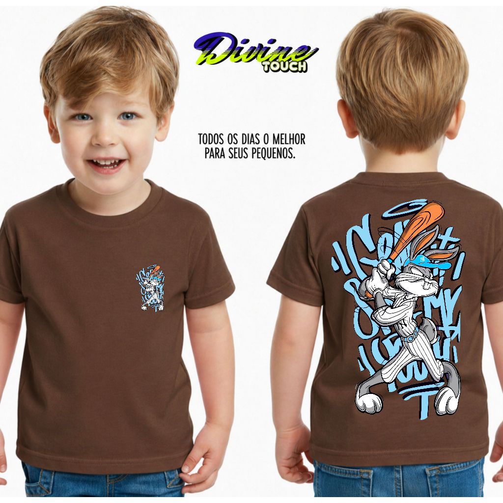 Camiseta Infantil Malha 30.1 100% Algodão Camisa Juvenil Estilosa Divertida BaseBall Animado