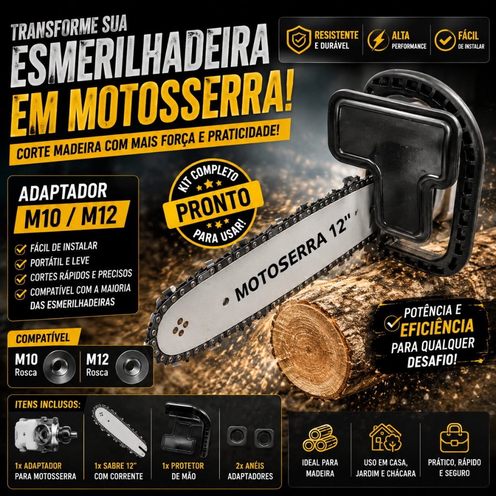 Motosserra Adaptador  Esmerilhadeira M10 M12 Lixadeira Jardim Eletrosserra Portatil Montada